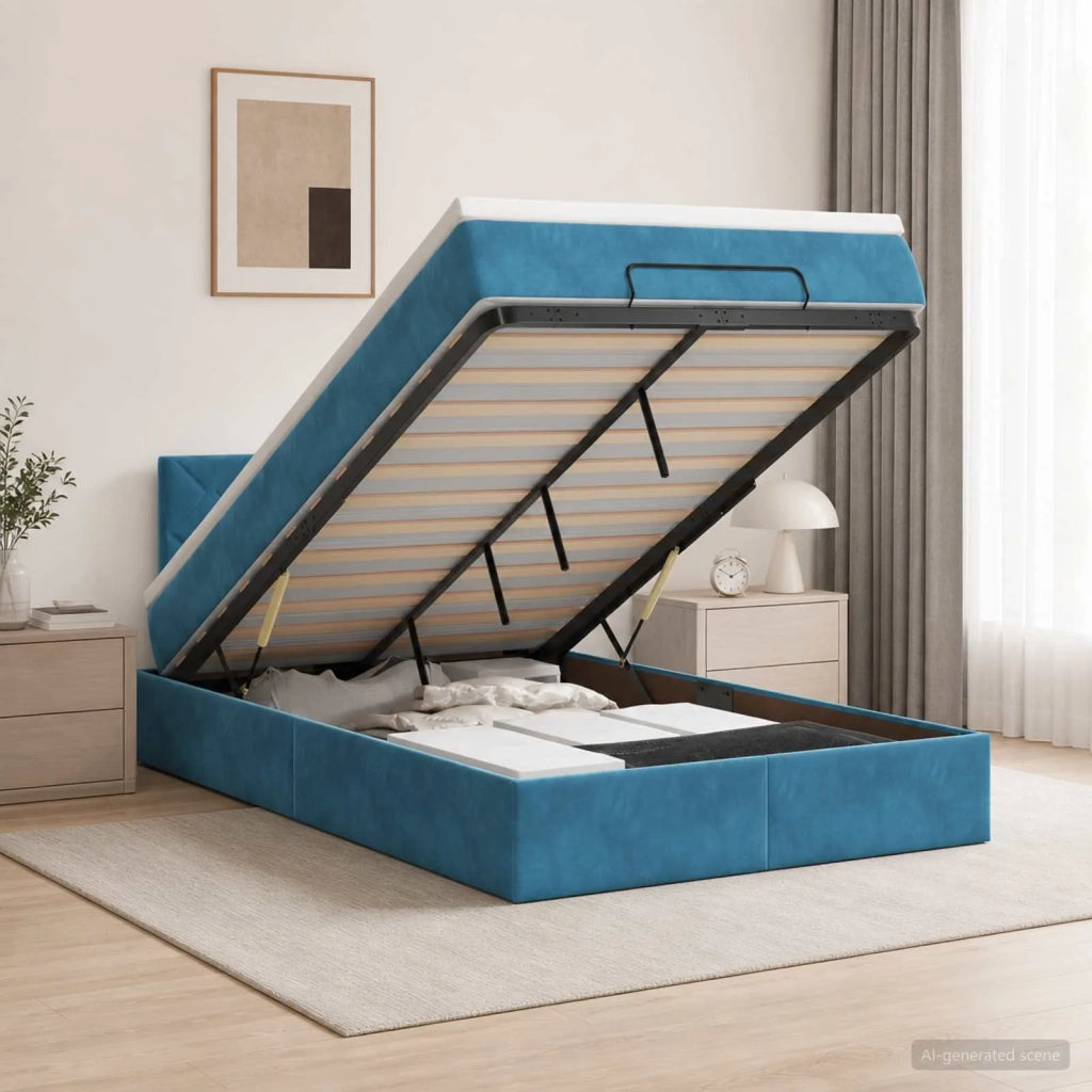 Letto Ottomano con Materasso e LED Blu scuro 120 x 190 cm 3457201