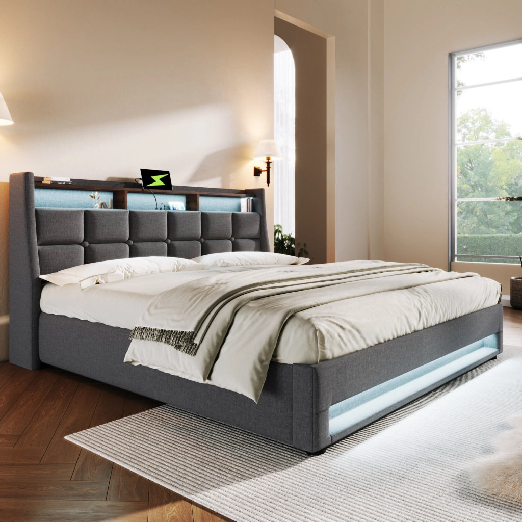 letto imbottito lino grigio 180x200 cm