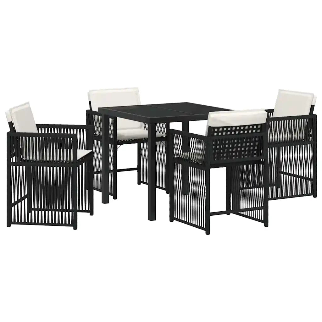 Set da Pranzo per Giardino 5 pcs Nero polyrattan
