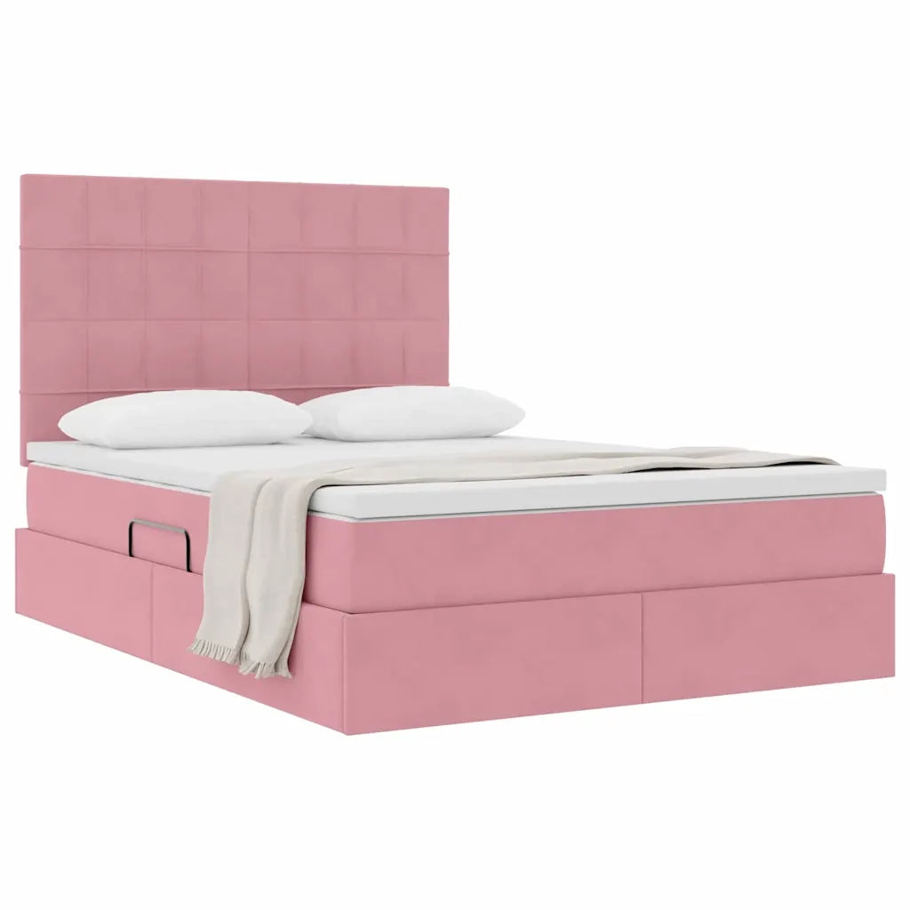 Letto con contenitore e materasso Rosa 140 x 200 cm Velluto 3372038