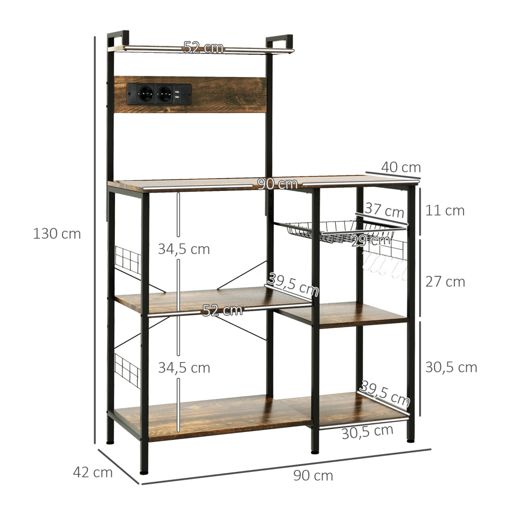Scaffale per Microonde con Presa e USB ¨C Minimal ¨C 90x42x130 cm Marrone