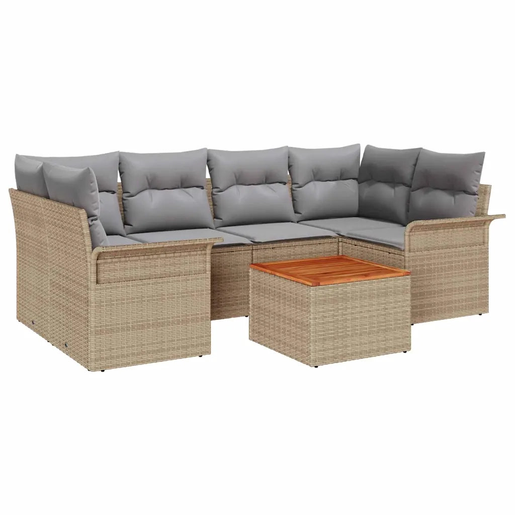 Set Divano da Giardino con cuscino 7 pcs Beige polyrattan