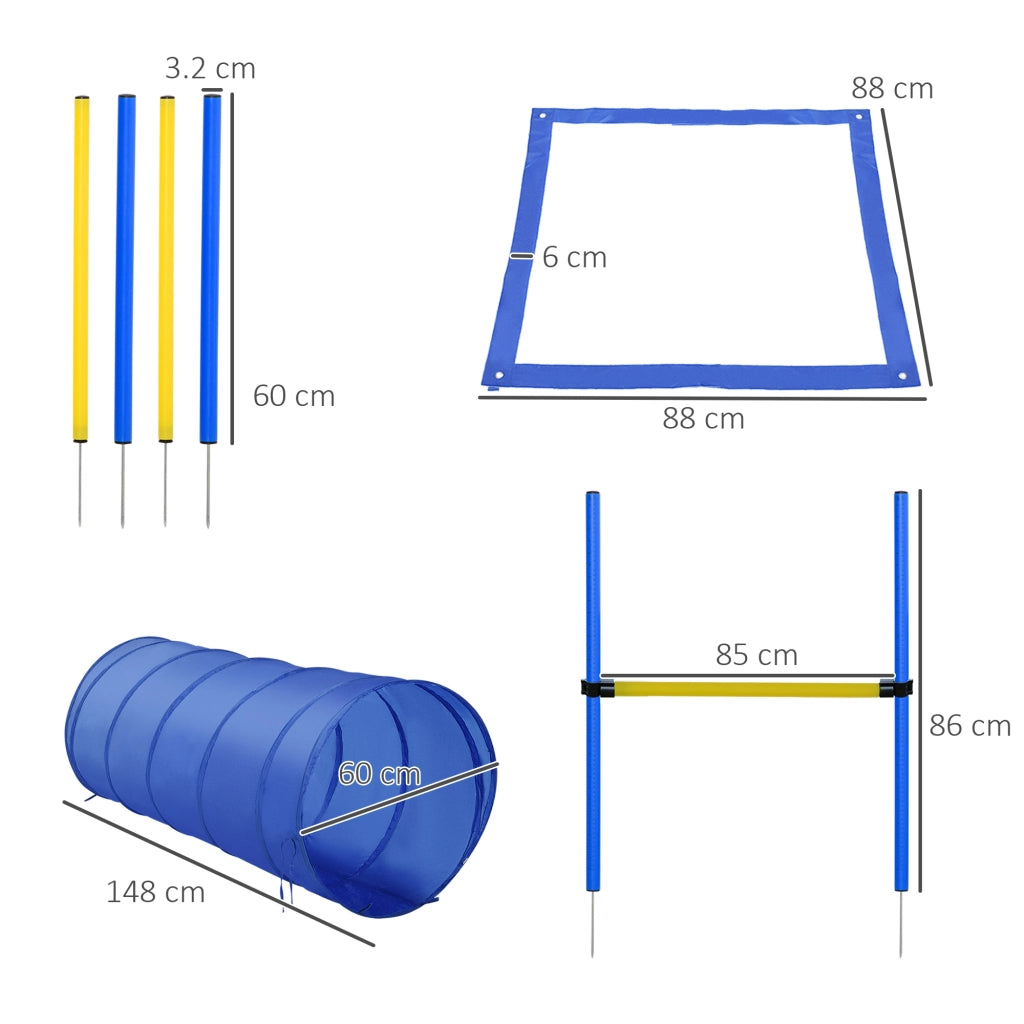 Set Agility per Cani con Tunnel, Slalom e Ostacoli ¨C Minimal ¨C Giallo e Blu