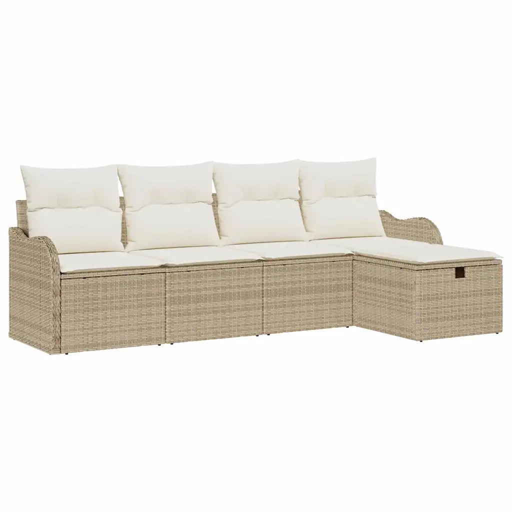 Set Divano da Giardino con cuscino 5 pcs Beige Poly Rattan 3360292