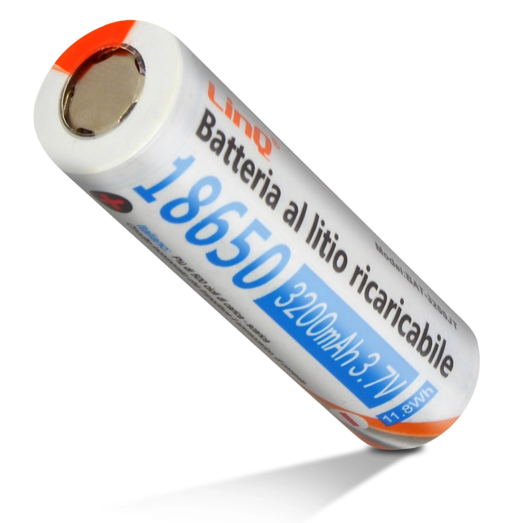 2 Batterie 18650 a Litio 3200mAh 3.7V Ricaricabili Piatte 3200JT Arancione LinQ