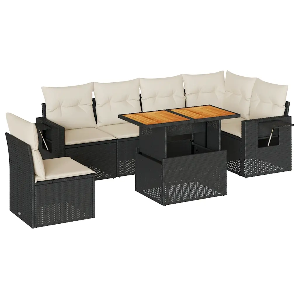 Set Divani da Giardino con Cuscini 7pz Nero Polyrattan 3327157