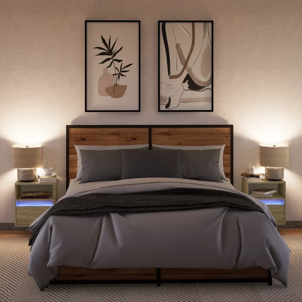 Comodini a Parete con luci LED 2 pz Rovere Sonoma 3307980