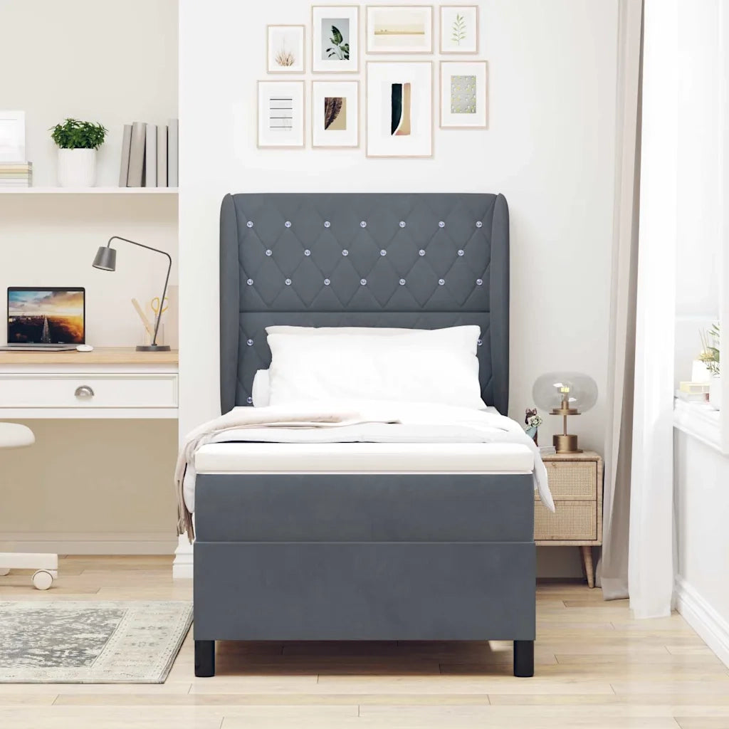 Letto a molle con materasso Grigio scuro 200 x 100 cm Velluto 3340863