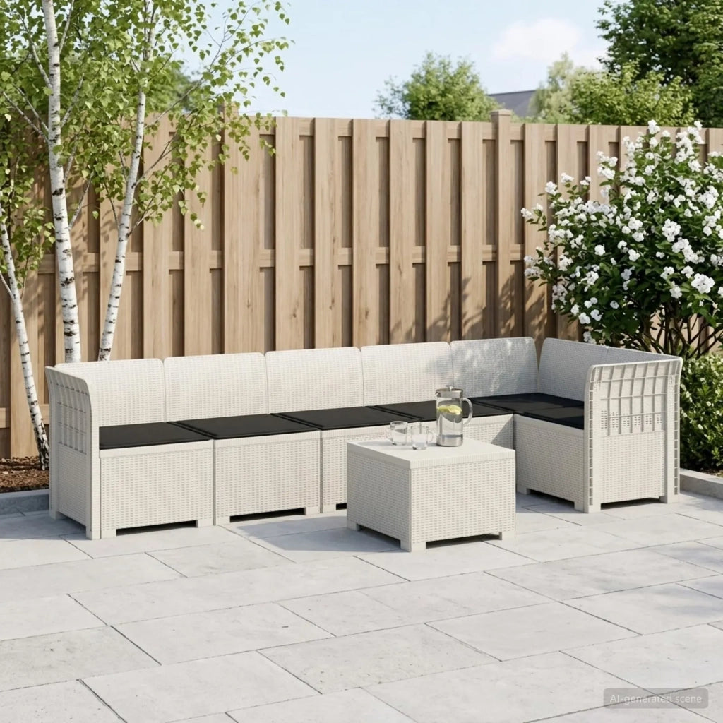 Divano da Giardino 6 Posti con Cuscini Aspetto Rattan PP Bianco 3444115