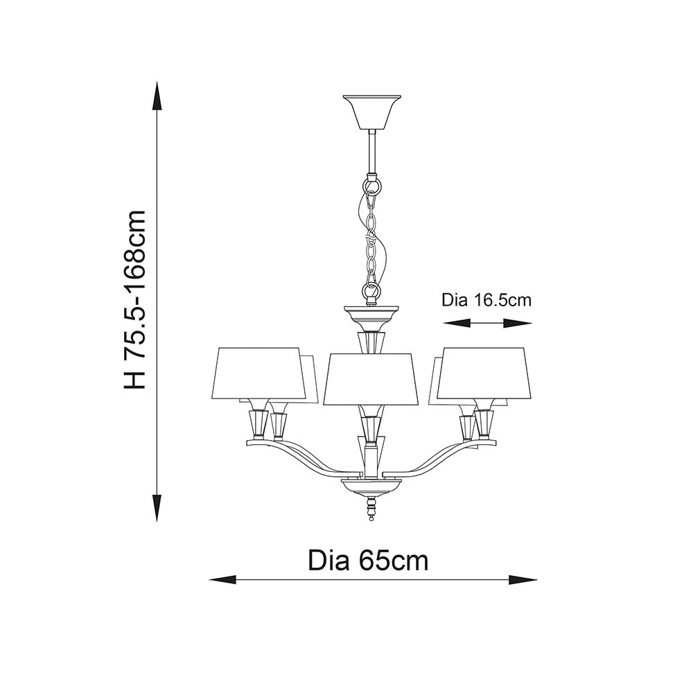 Lampadario 5 luci paralumi bianchi cromato cristalli E14