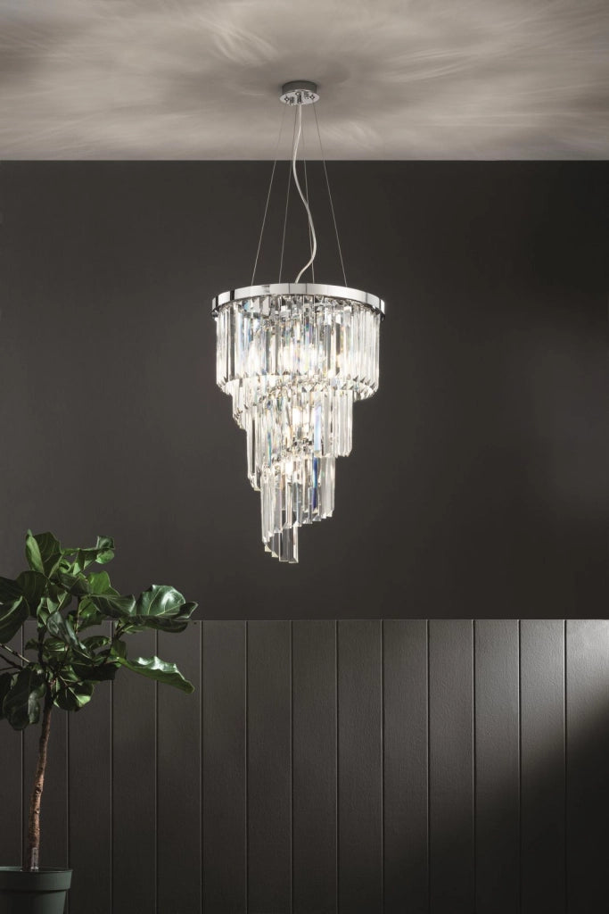 SOSPENSIONE ALEXANDER PICCOLA D.40CM 7 LUCI ATTACCO E14 CROMO E CRISTALLO MOLATO