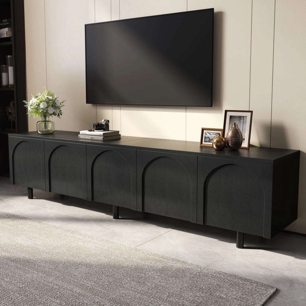 Lowboard per TV nero in MDF lunghezza 180 cm