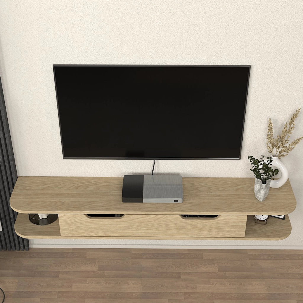 Mobile Porta TV Karjali da Parete con Anta a Ribalta 150 x 30 x 19 cm - Effetto Rovere [en.casa]