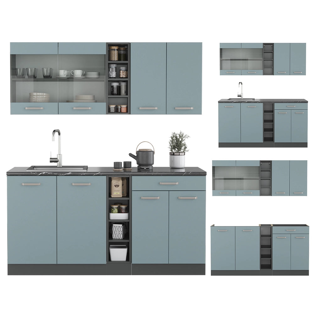 Vicco Cucina completa Blu-grigio/antracite 160 cm , PL Marmo
