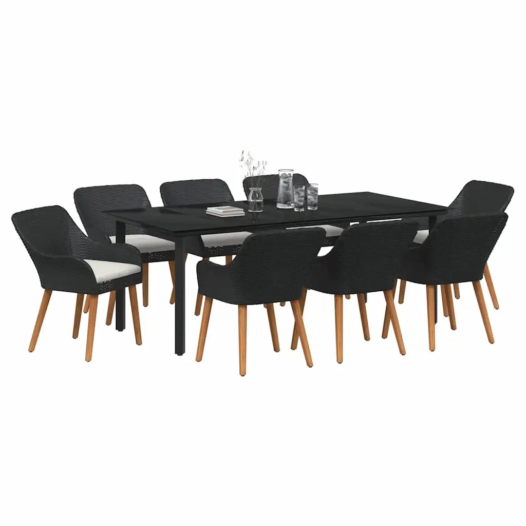 Set da Pranzo per Giardino con cuscino 9 pcs Nero polyrattan 3261676