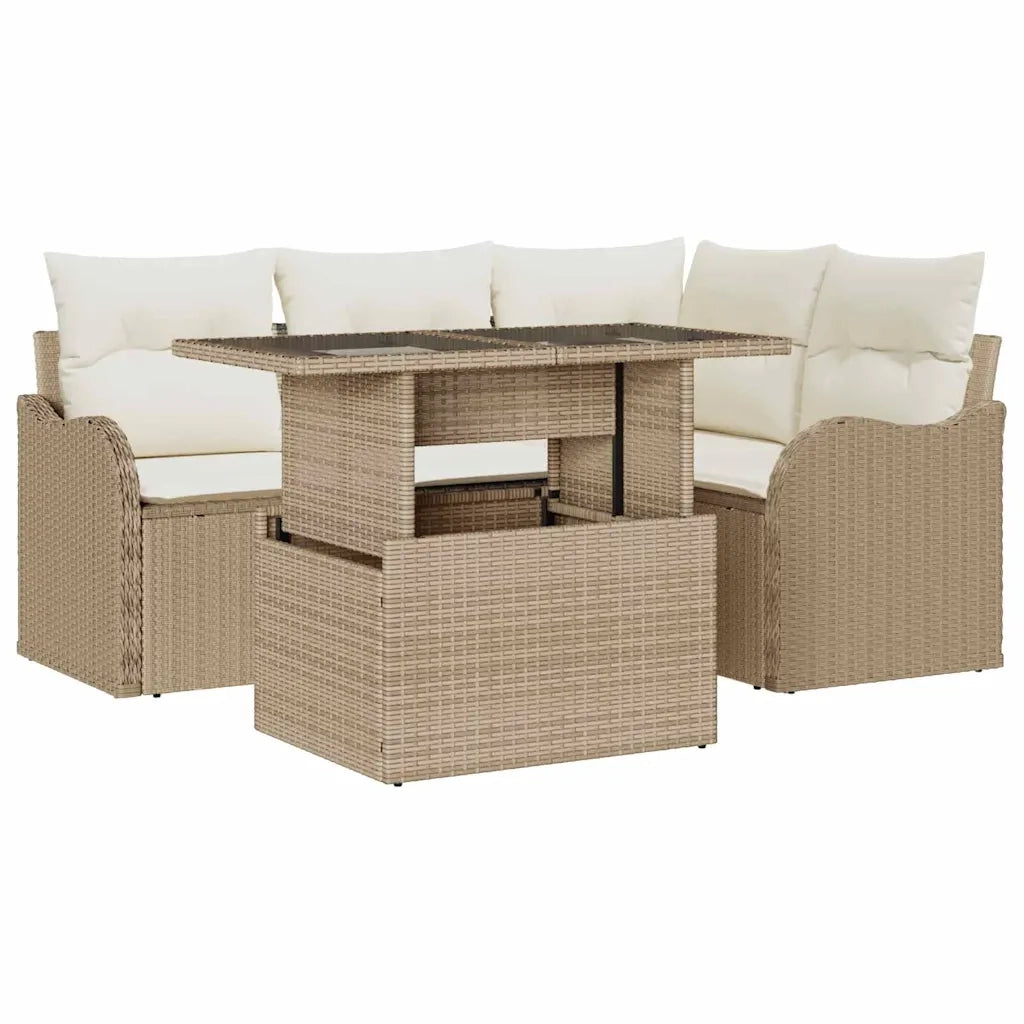 Set Divano da Giardino 5 pcs Beige Rattan in Polipropilene 3357194