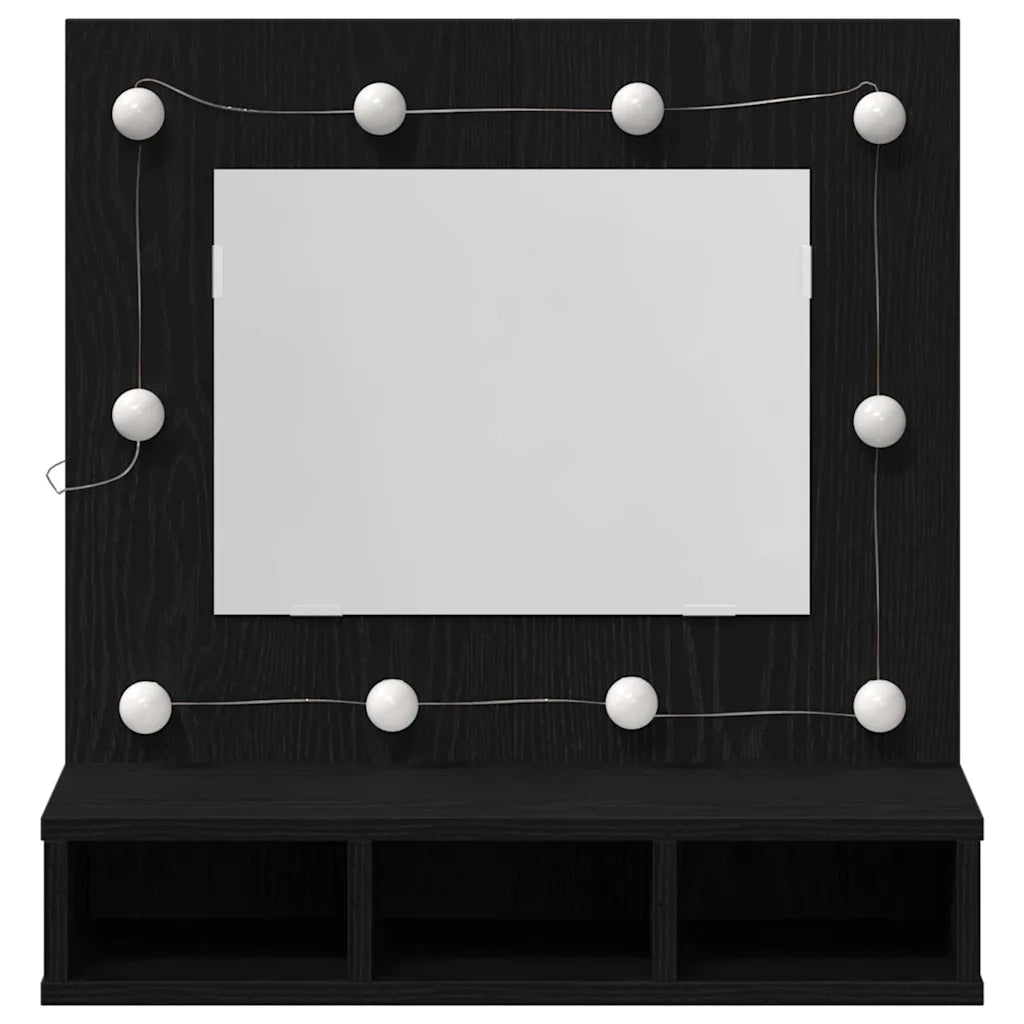 Mobiletto per specchio-Mensola con Specchio Rovere Nero 60 x 31,5 x 62 cm