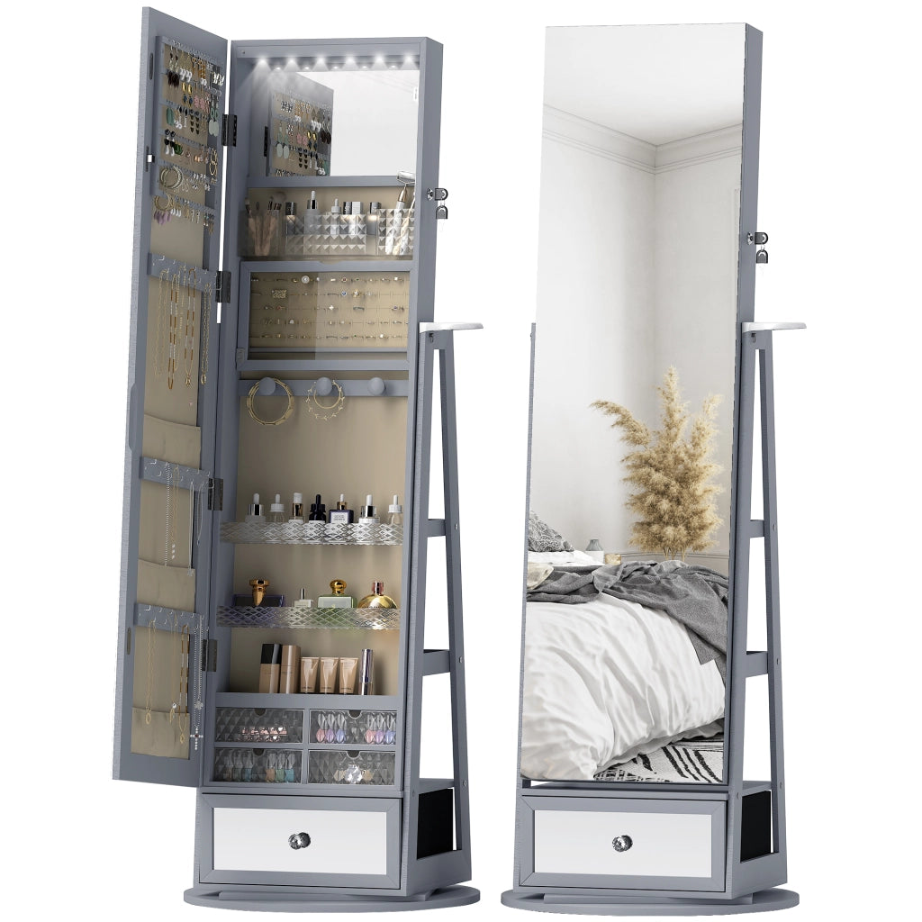 Armadio Gioielli con Specchio e Luci LED ¨C Minimal ¨C Grigio Chiaro 60x40x180