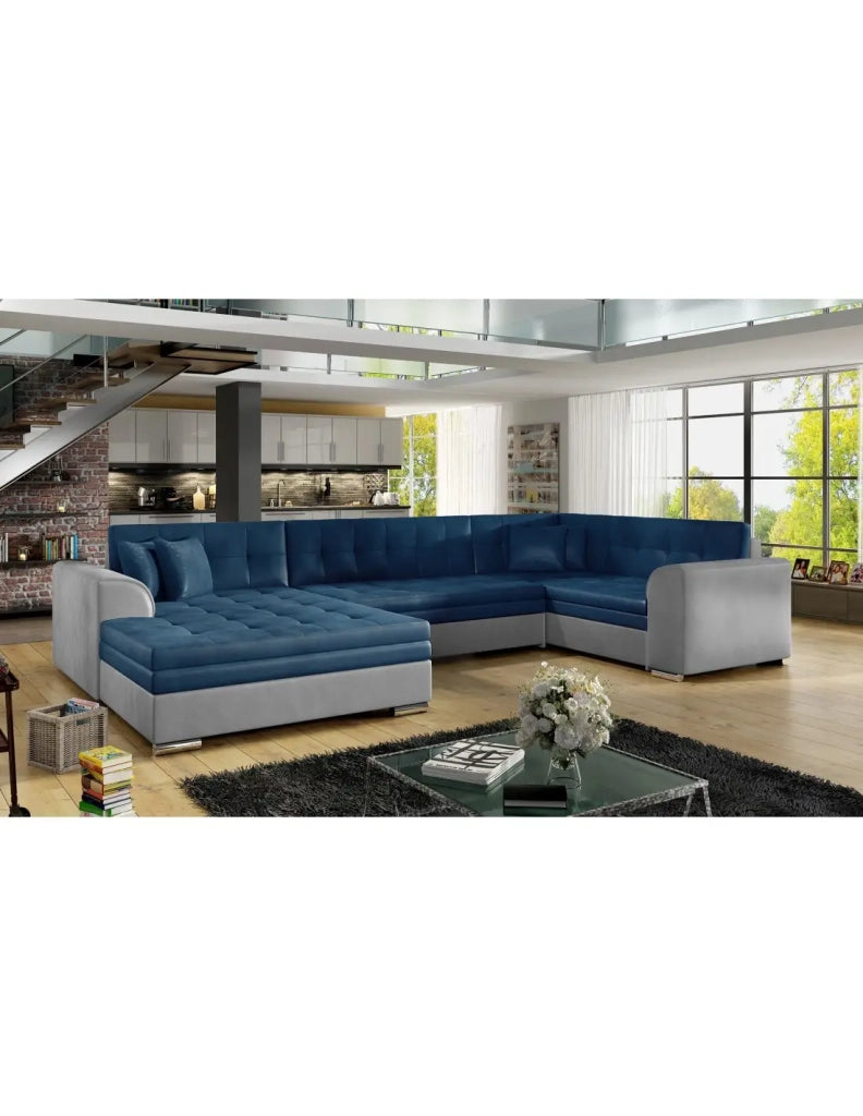 Divano panoramico convertibile CALDERO 5 posti blu navy e grigio - angolo sinistro