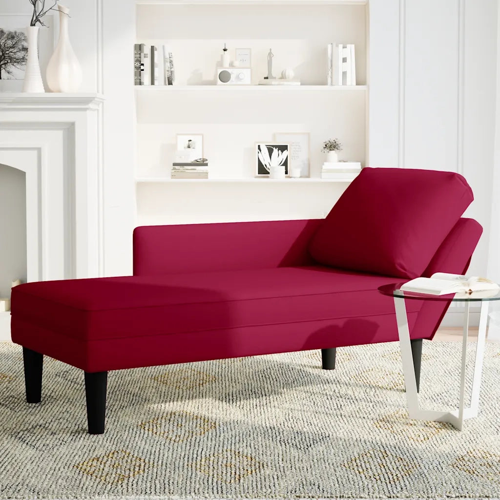 Sdraio con Cuscino e Bracciolo Destro in Velluto Rosso Vino 4009811