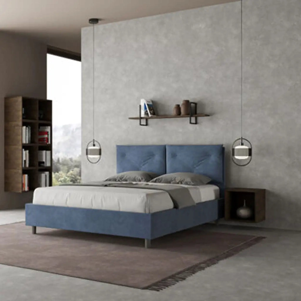 Letto matrimoniale con rete imbottito 160x190 microfibra blu Appia