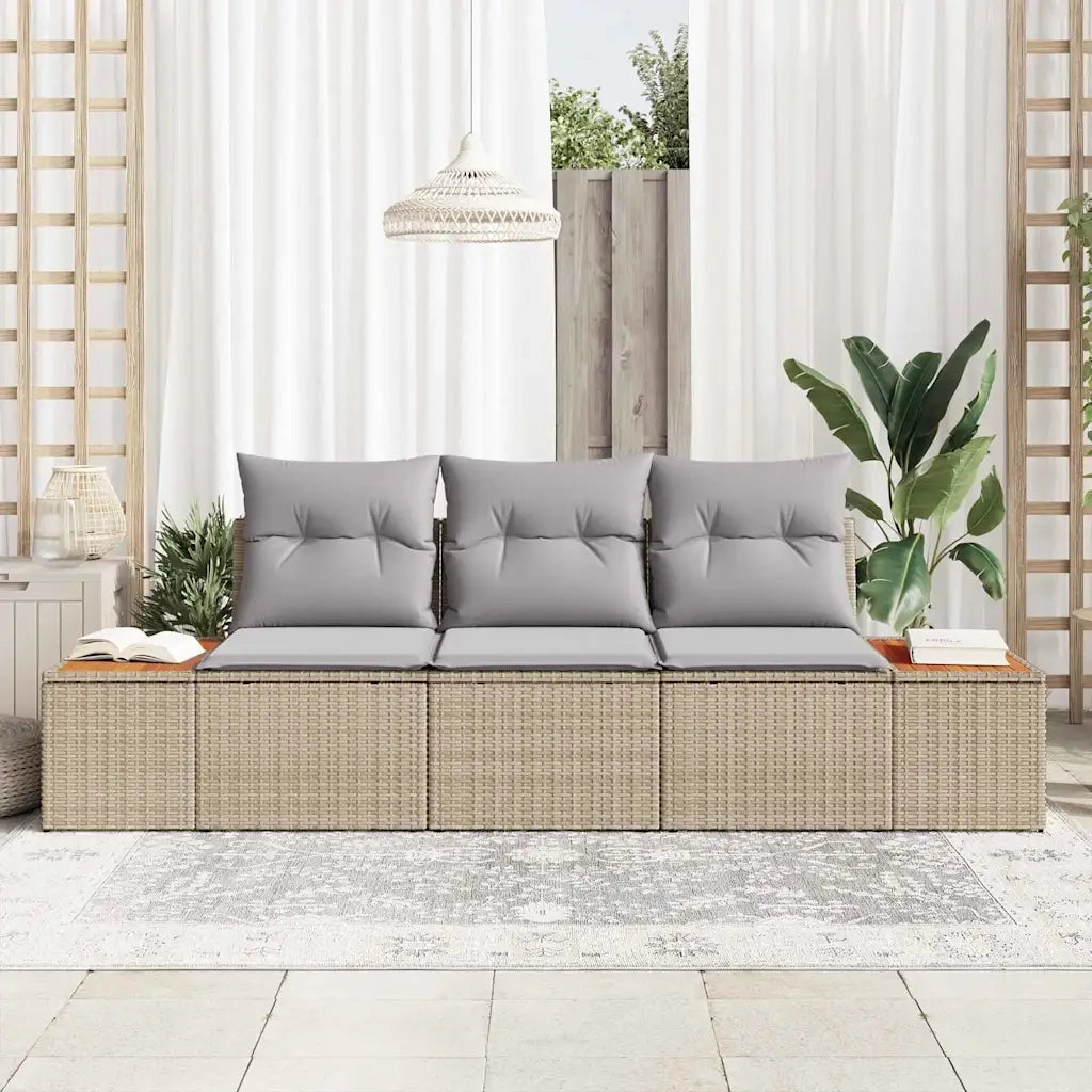 Set Divano da Giardino con cuscino 3 pcs Beige polyrattan 3348016