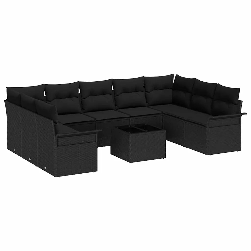 Set Divano da Giardino con cuscino 10 pcs Nero polyrattan 3345533