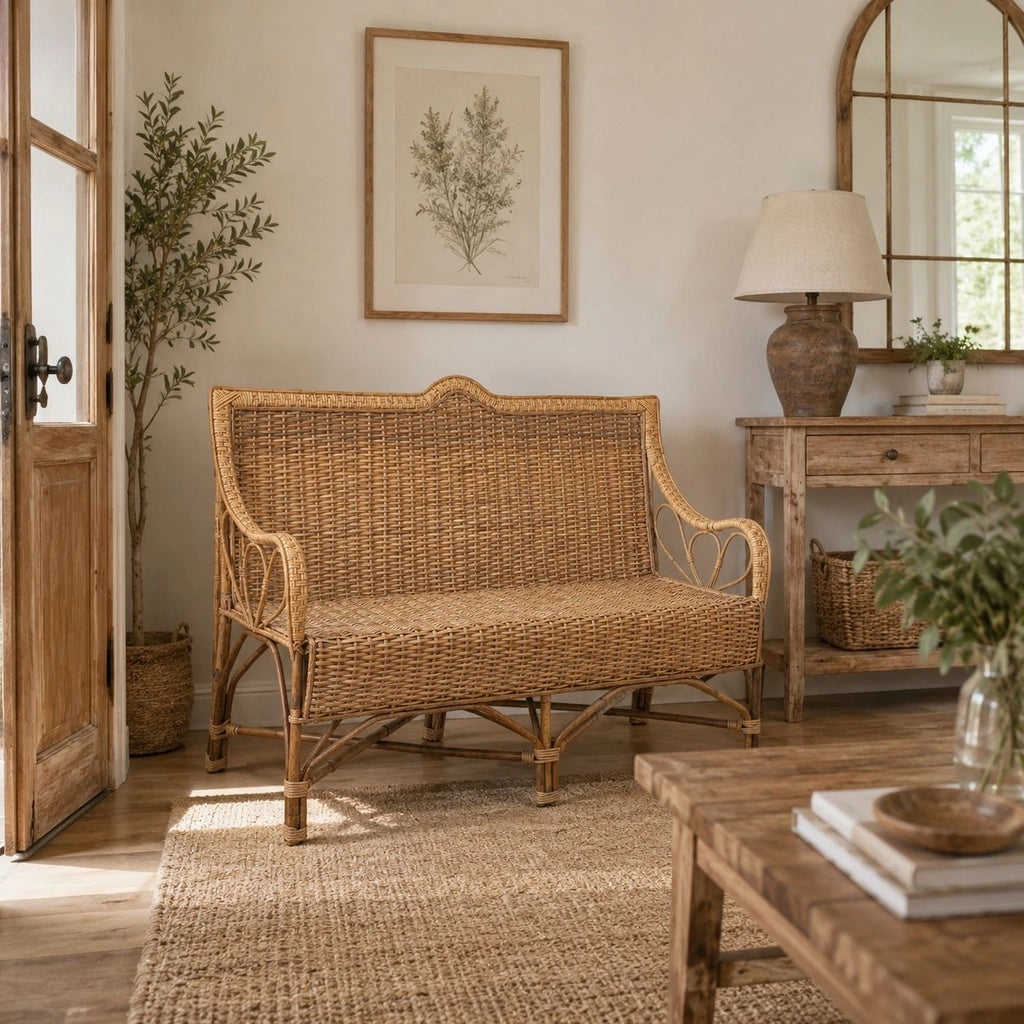 Divano in bambù e rattan marrone 130x48x99h