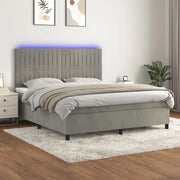 Letto a Molle Materasso e LED Grigio Chiaro 180x200 cm Velluto 3136257