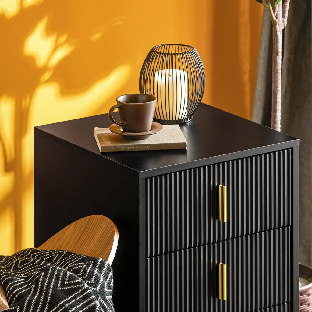 Comodini letto con cassetti Tavolino da salotto o soggiorno Tavolino telefono 40x40cm Nero 3 cassetti FBT115-L-SCH