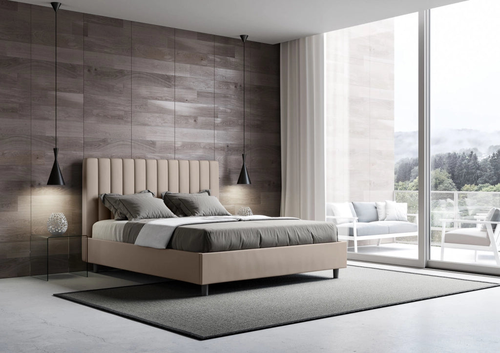 BS COM Letto queen size senza rete imbottito 150x200 similpelle tortora