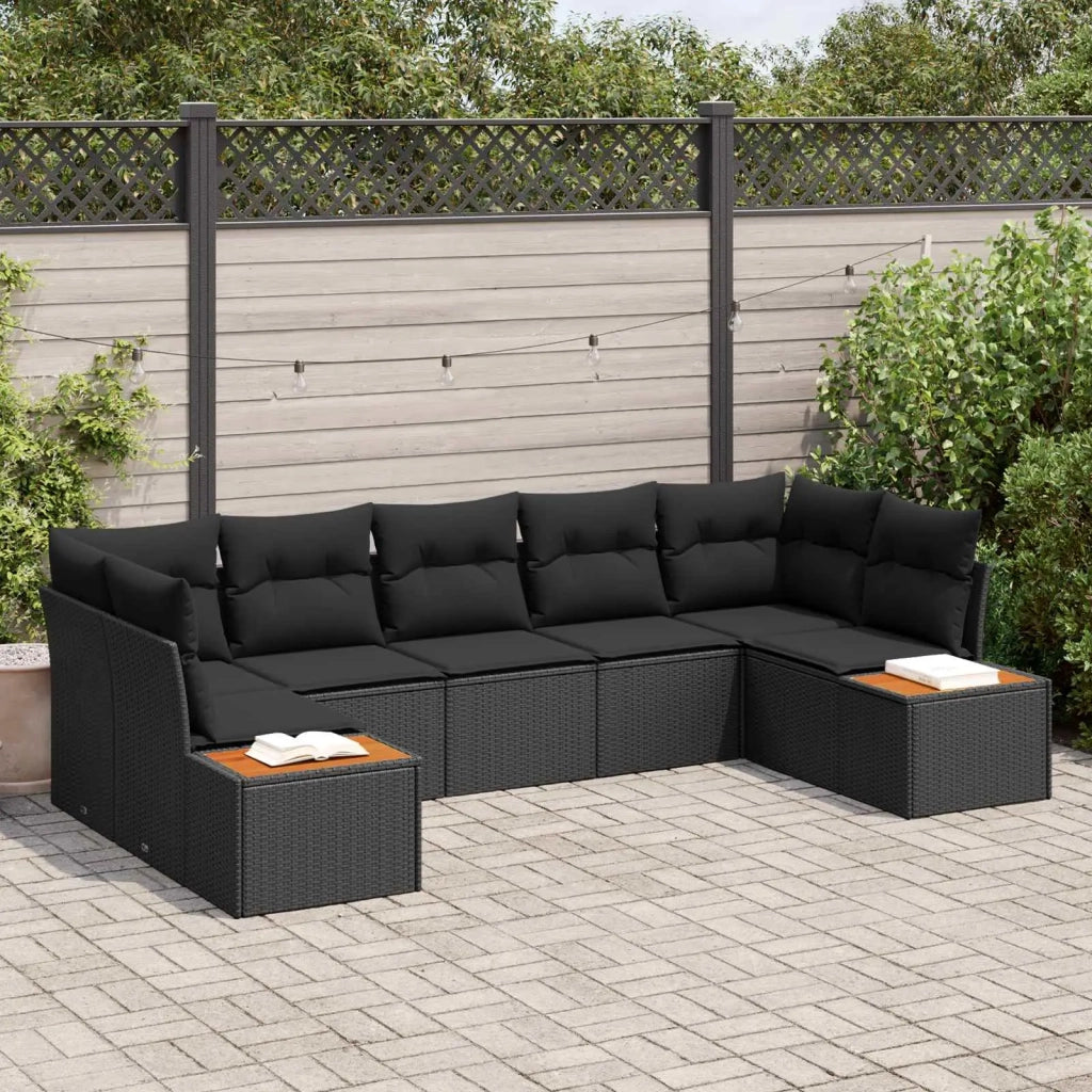 Set Divano da Giardino con cuscino 7 pcs Nero Polyrattan 3356828