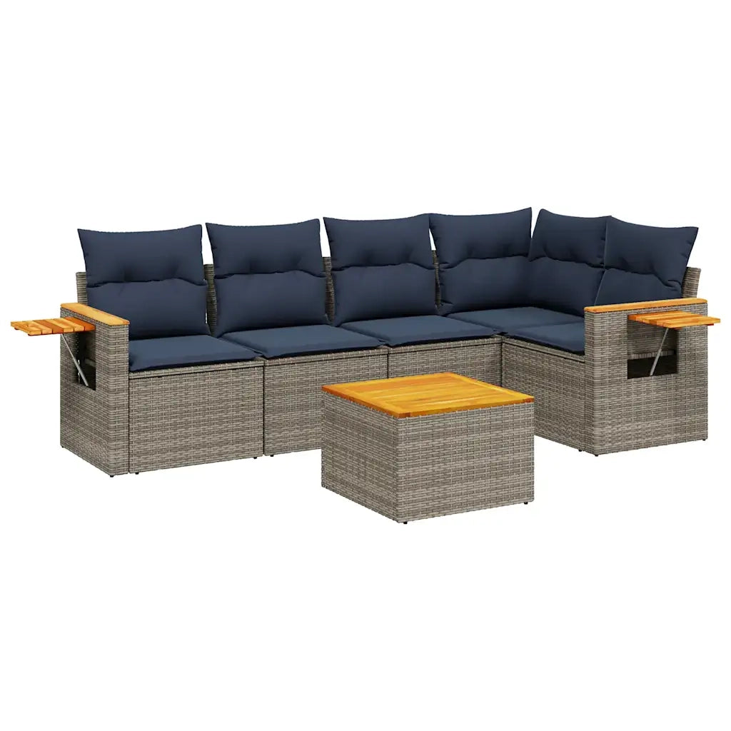 Set Divani da Giardino 6 pz con Cuscini Grigio in Polyrattan 3226796