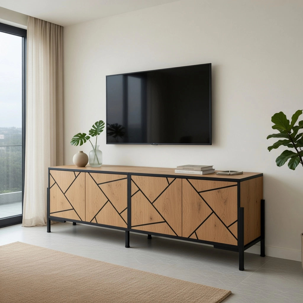 Cassettiera TV naturale in MDF lunghezza 153 cm
