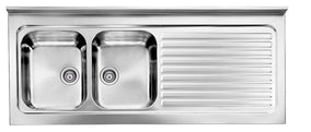 Lavello ROSSANA appoggio 150X60 2 vasche destre+ gocciolatoio ACCIAIO INOX 031139.D1.01.2009