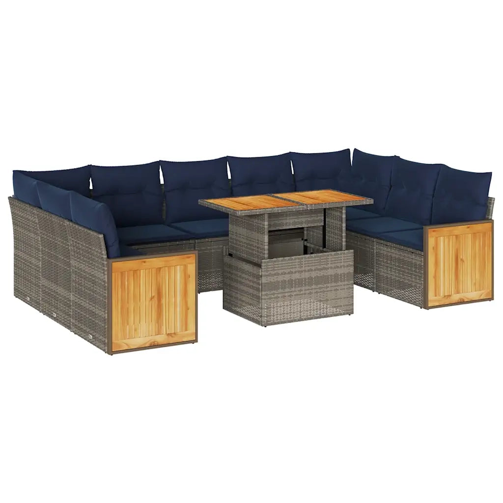 Divano Giardino 10 pz con Cuscini Grigio in Polyrattan Acacia 3327757