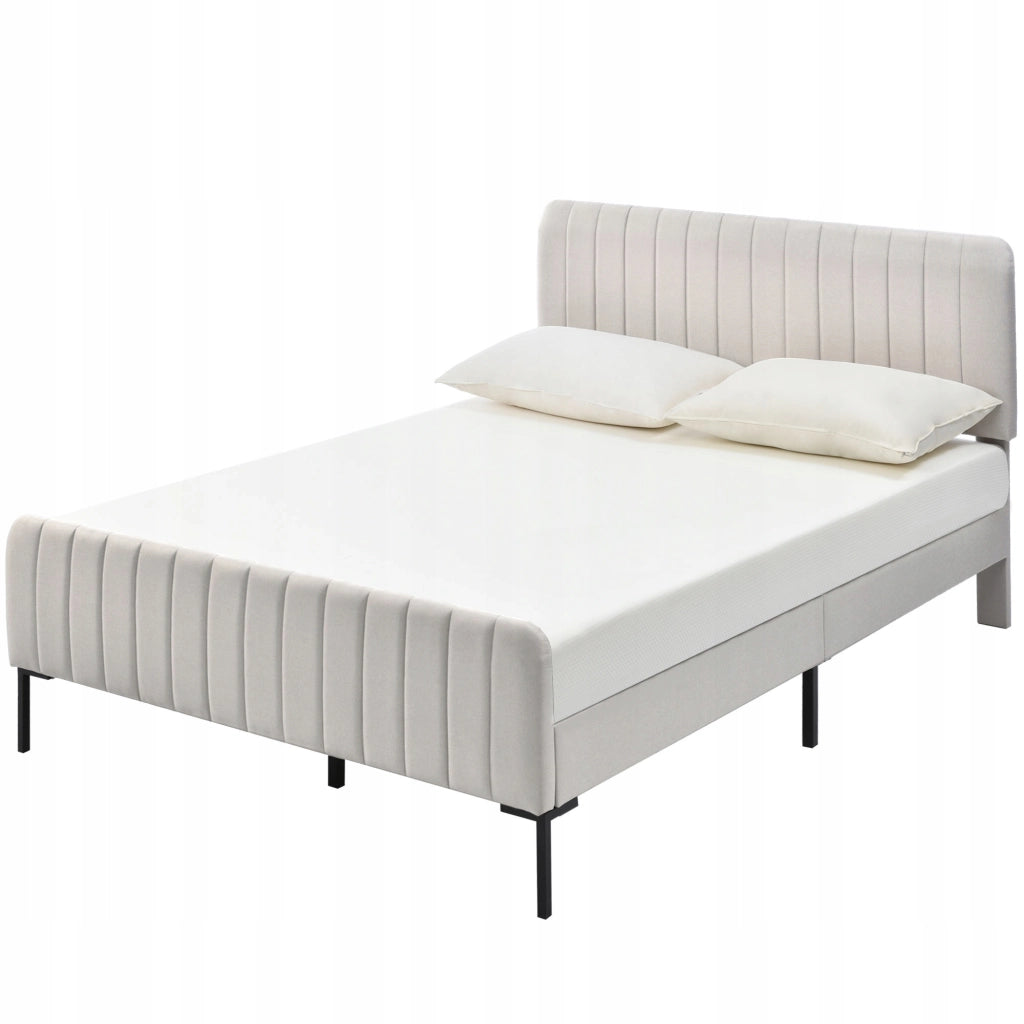 Letto imbottito matrimoniale - Xylo - 160x200 - Grigio-beige - Schienale regolabile