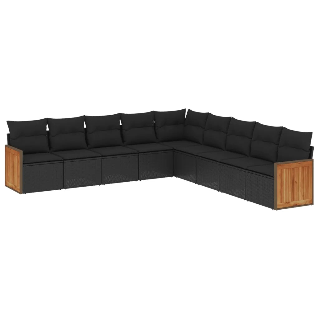 Set Divani da Giardino 9 pz con Cuscini Nero in Polyrattan 3227735
