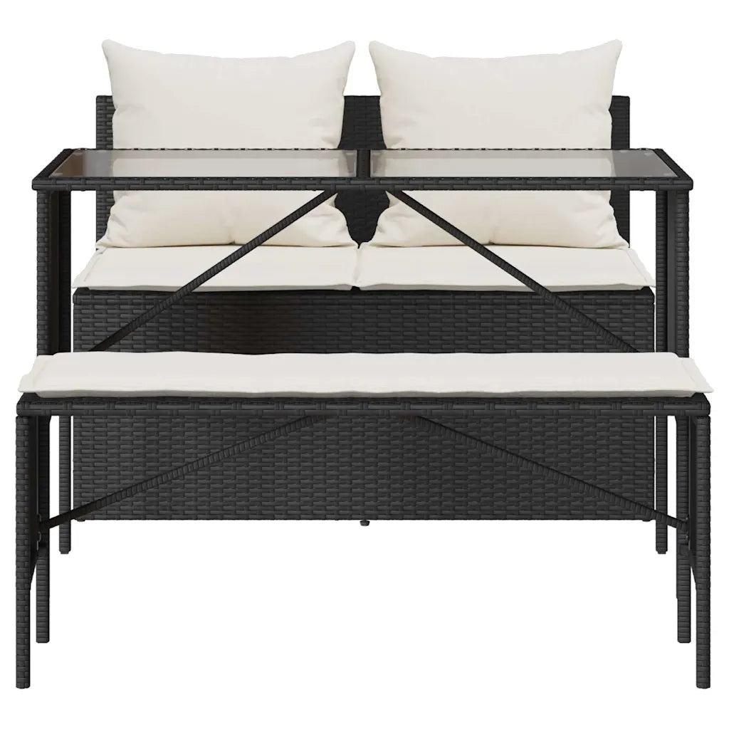 Set da Pranzo da Giardino 3 pz con Cuscini Nero in Polyrattan 4104181