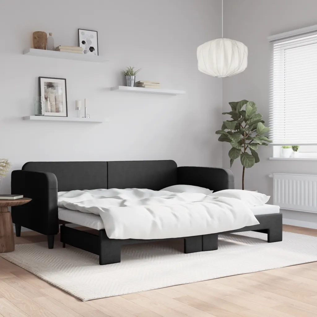 Divano letto | Sof¨¤ letto | Letto singolo Estraibile Nero 90x200 cm in Tessuto