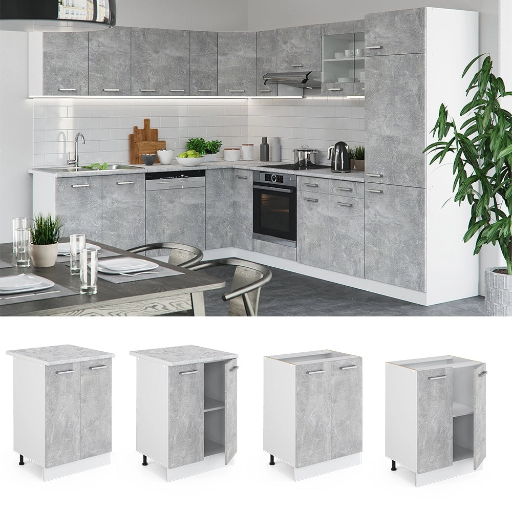 Mobiletto base cucina R-Line Calcestruzzo/Bianco 60 cm, PL Antracite Vicco