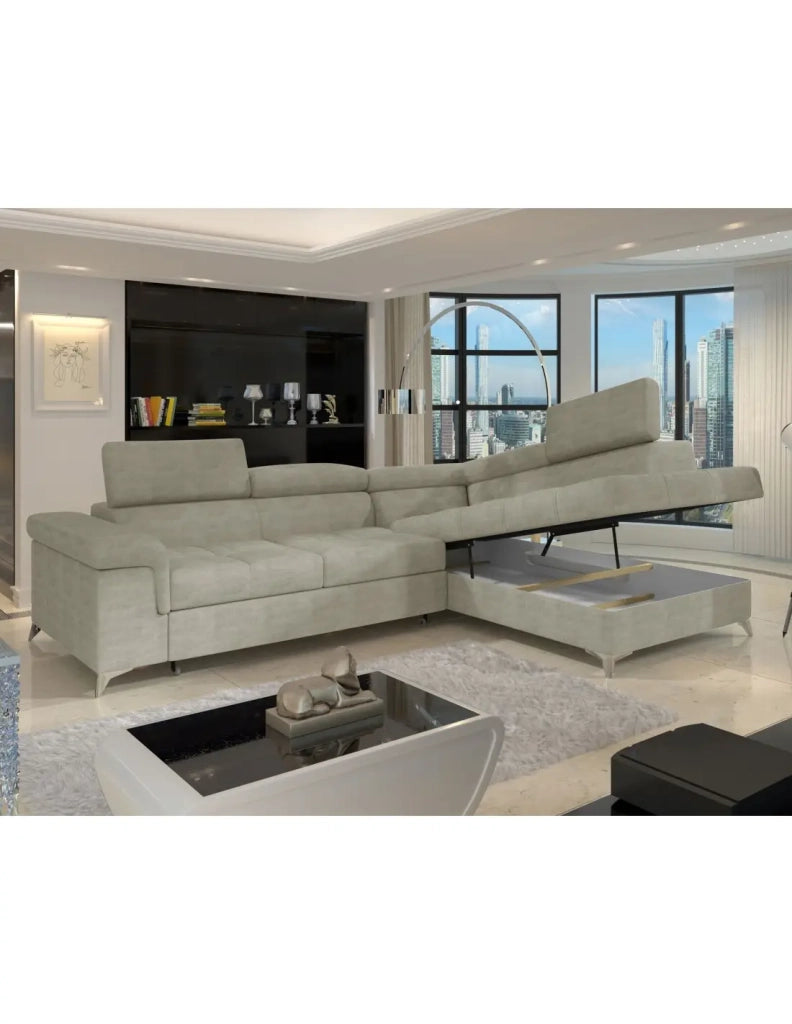 Divano angolare convertibile PALAZZO 4 posti beige – angolo destro con baule