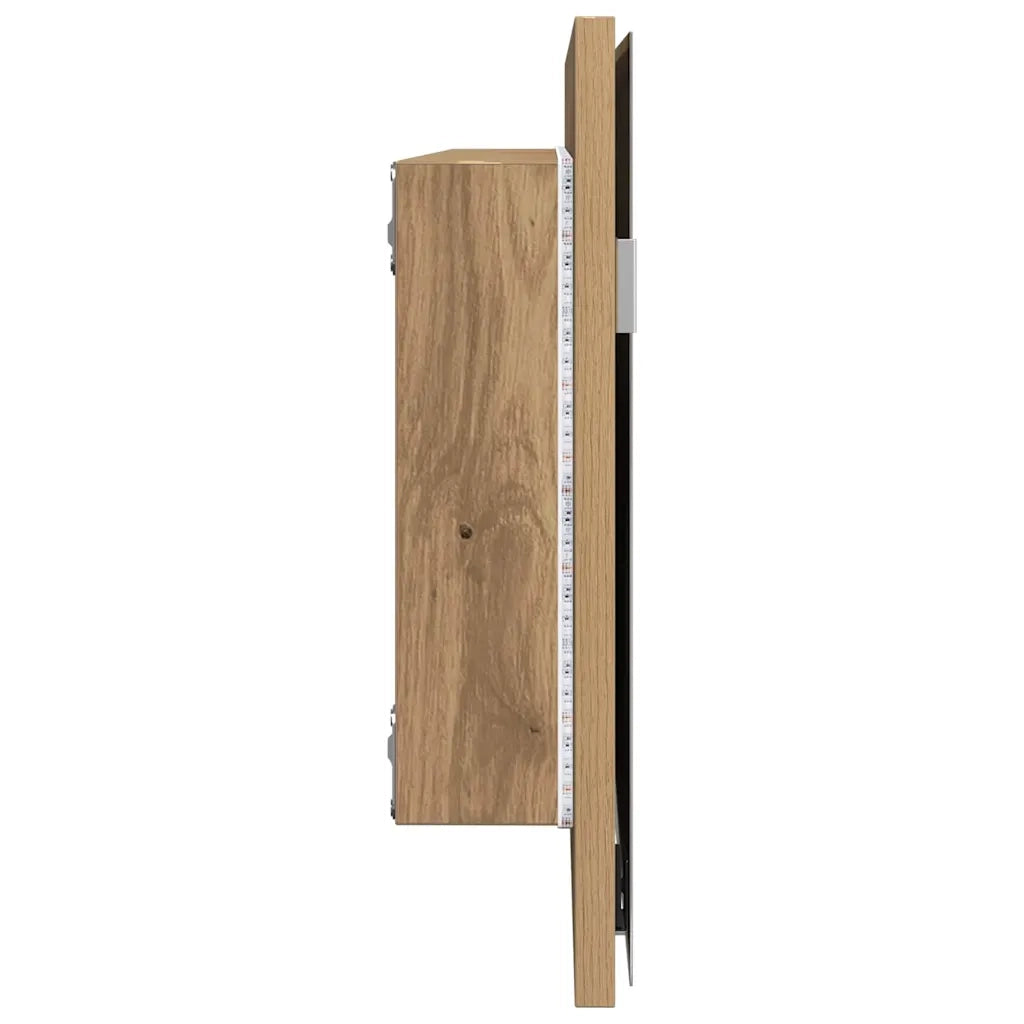 Specchio con luci a strisce a LED rovere artigianale 80 x 37 cm