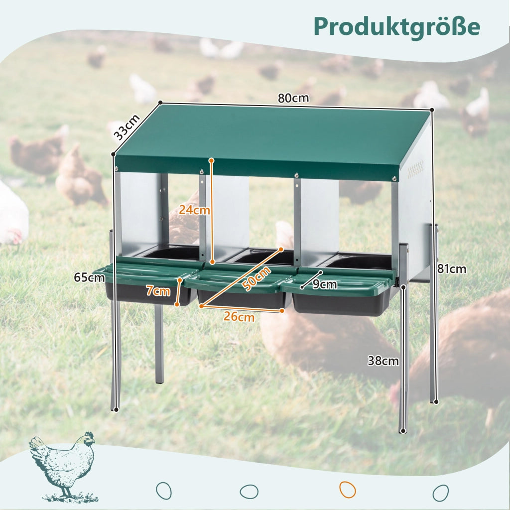 Nido per Galline con 3 Scomparti e Gambe ¨C MINIMAL ¨C Verde, per Esterno