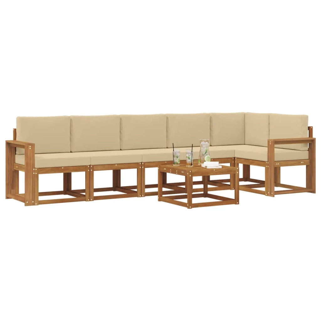 Set di divani da esterno con cuscino 7 pcs Naturale e Beige 3366506