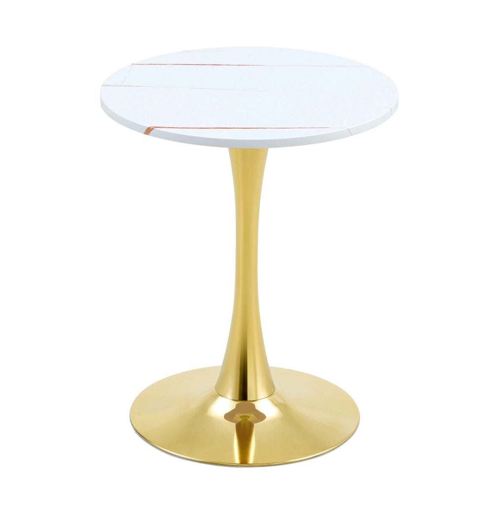 Tavolo rotondo da pranzo o da salotto 60 cm in MDF e metallo; bianco e oro