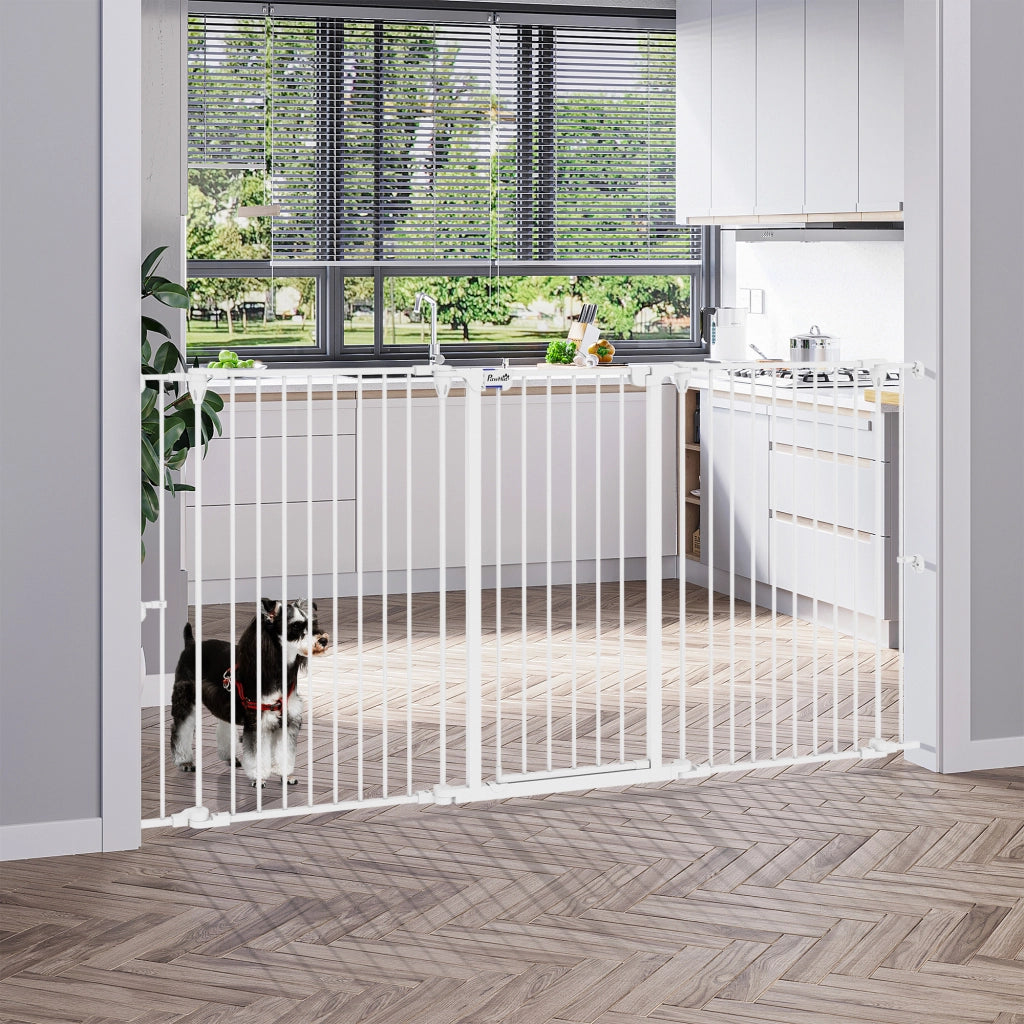 Recinto per Animali Domestici Pieghevole in Acciaio ¨C Xylo ¨C 3 Pannelli, Doppia Serratura, 206x90 cm, Bianco