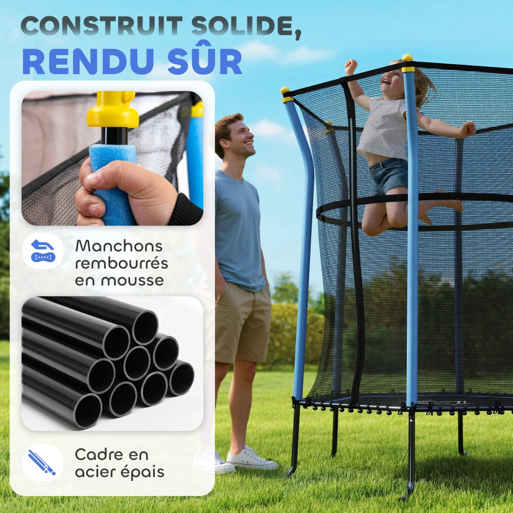 Trampolino per Bambini con Rete di Sicurezza ¨C Minimal ¨C Blu Nero ?163x190cm