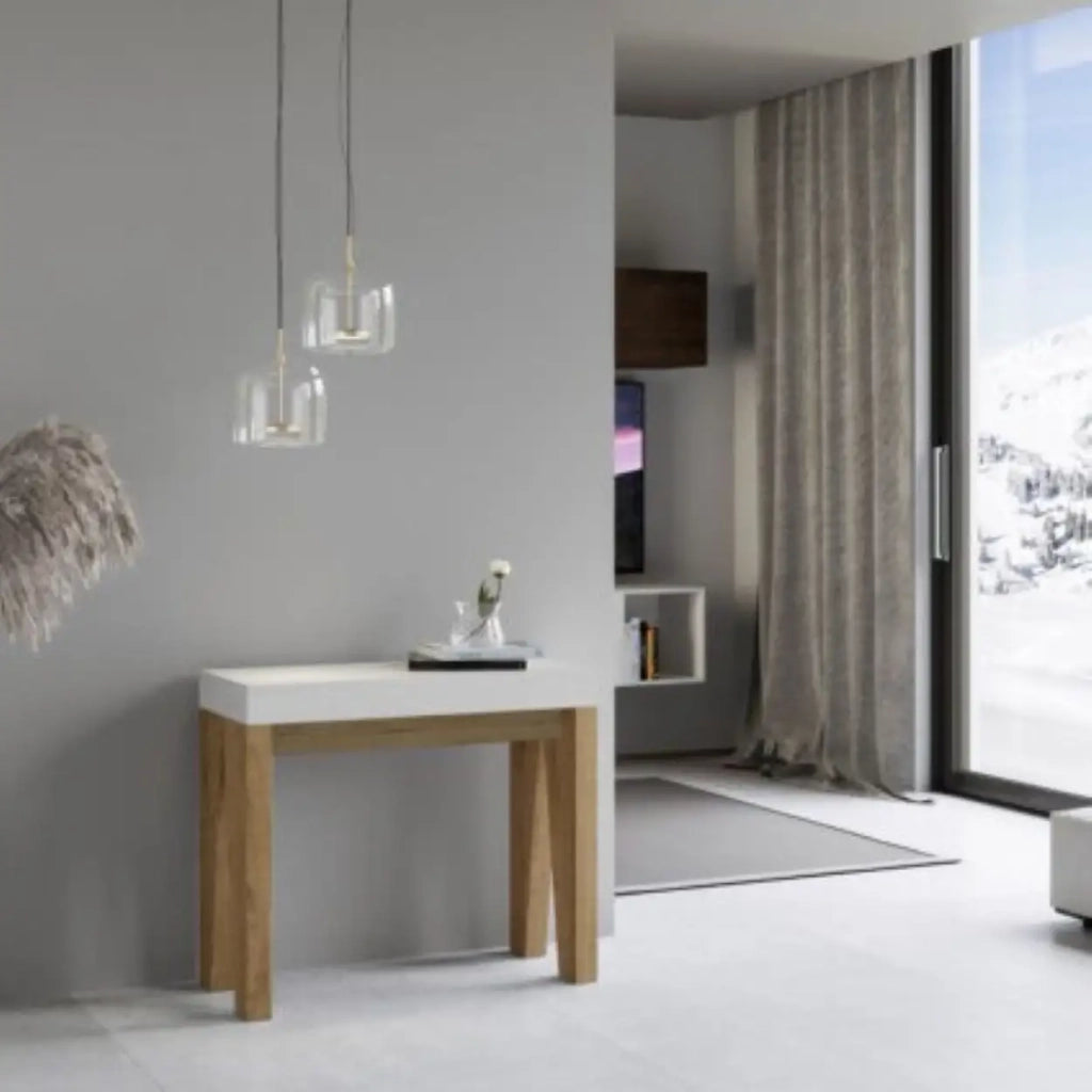 Consolle allungabile 90x40/300 cm Naxy Mix piano bianco frassino - struttura quercia natura
