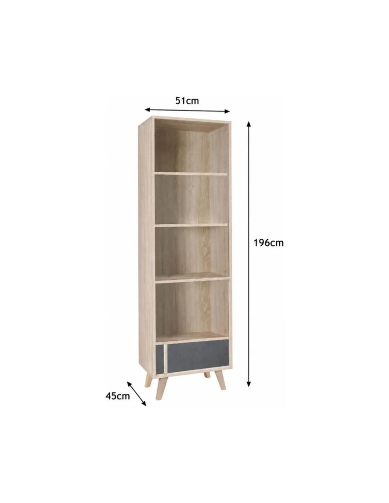 Biblioteca MALMO in rovere chiaro e grigio – 1 porta e 4 nicchie